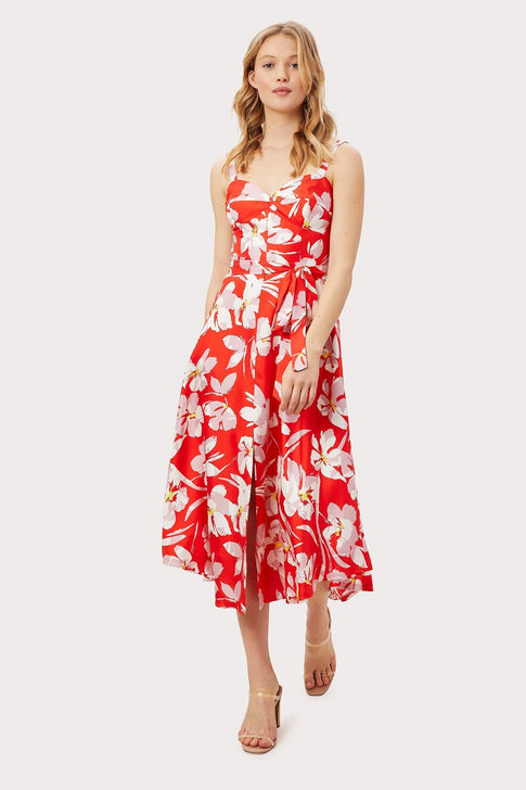 Hibiscus Print Bustier Midi Dress Navy Multi Image 4 of 6