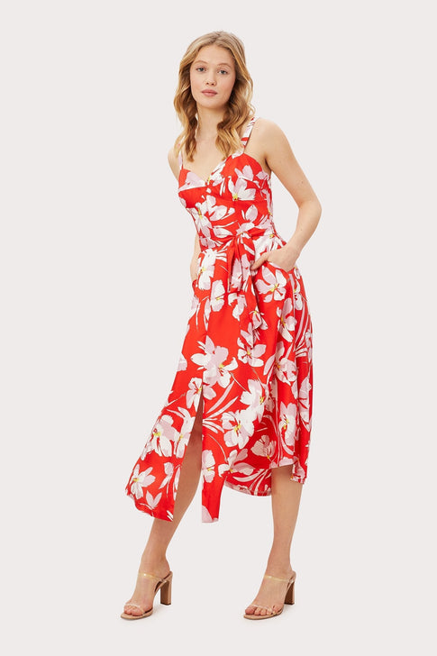 Hibiscus Print Bustier Midi Dress Navy Multi Image 6 of 6