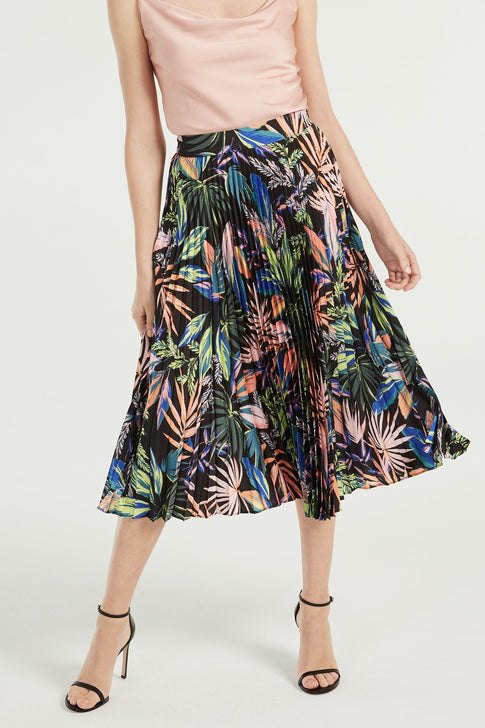 Tropical Palm Print Pleat Skirt 0