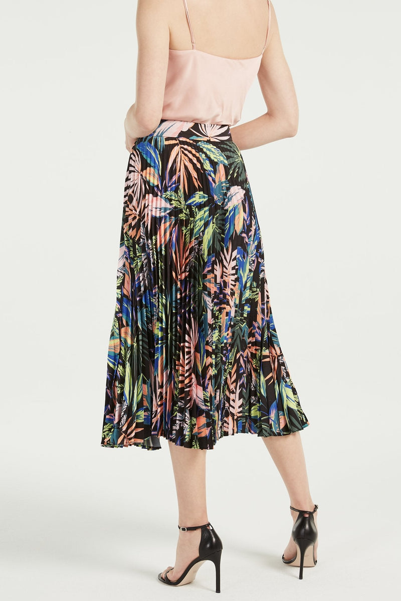 Tropical Palm Print Pleat Skirt