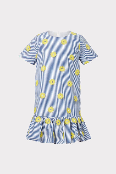 Milly Minis Pom Pom Embroidered Stripe Tshirt Dress Yellow Multi Image 1 of 2