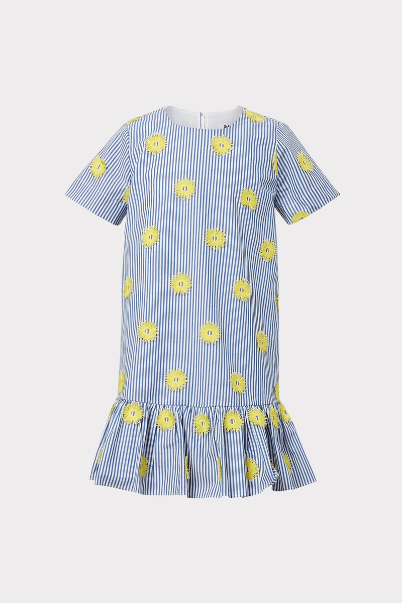 Milly Minis Pom Pom Embroidered Stripe Tshirt Dress