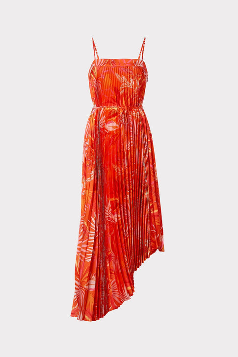 Irene Tropical Palm Print Dress Coral Multi Image 1 of 4