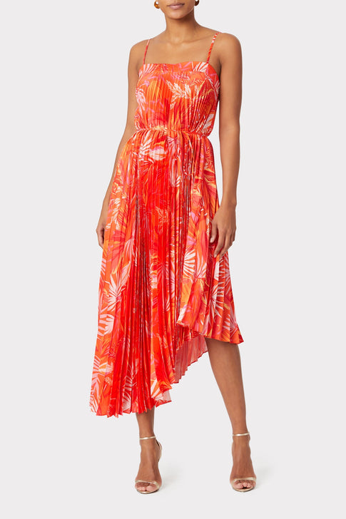 Irene Tropical Palm Print Dress Coral Multi Image 2 of 4