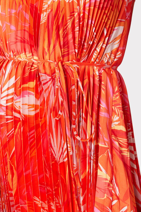 Irene Tropical Palm Print Dress Coral Multi Image 3 of 4