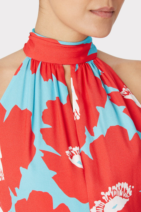 Adrian Poppy Floral Viscose Dress Coral Multi Image 6 of 7
