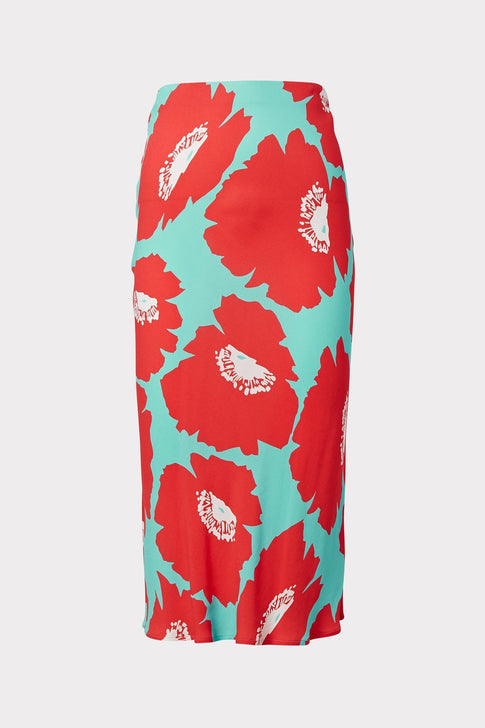 Bias Poppy Floral Viscose Skirt Coral Multi Image 1 of 2
