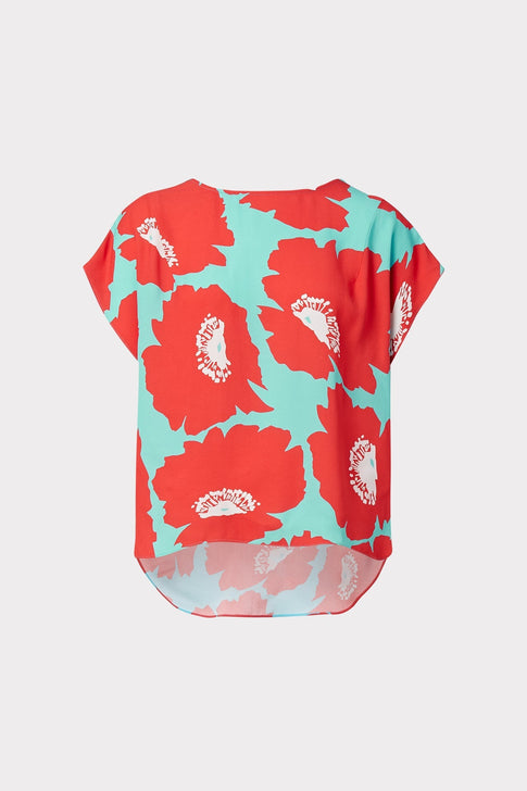 Dolman Poppy Floral Viscose Top Coral Multi Image 1 of 4