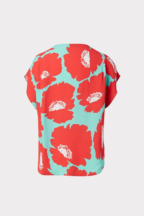 Dolman Poppy Floral Viscose Top Coral Multi Image 4 of 4