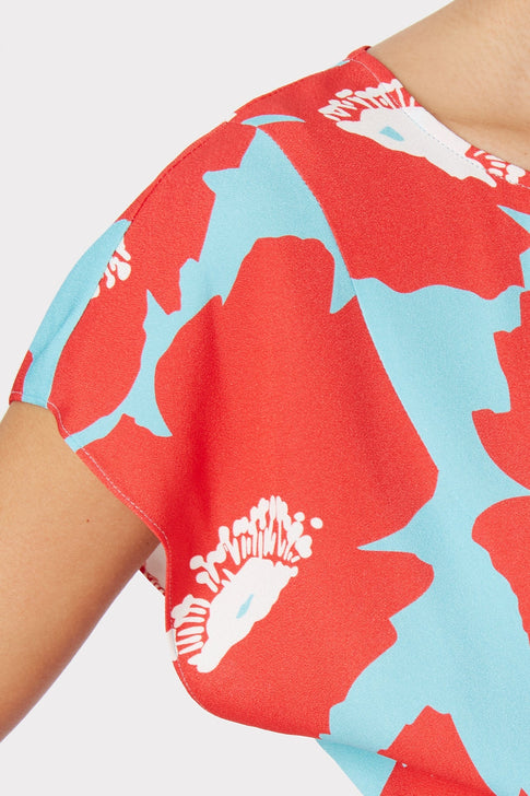 Dolman Poppy Floral Viscose Top Coral Multi Image 3 of 4