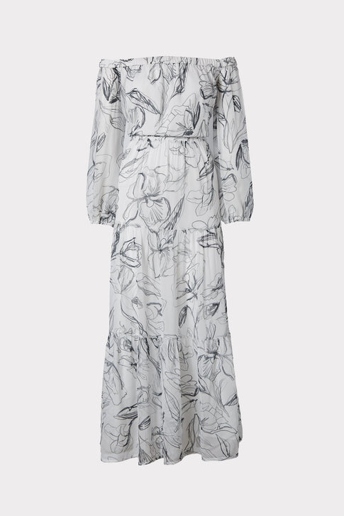 Pierce Sketched Iris Print Maxi Dress 0