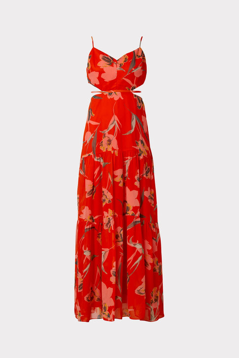 Wilda Floating Botanica Dress Coral Multi Image 1 of 4