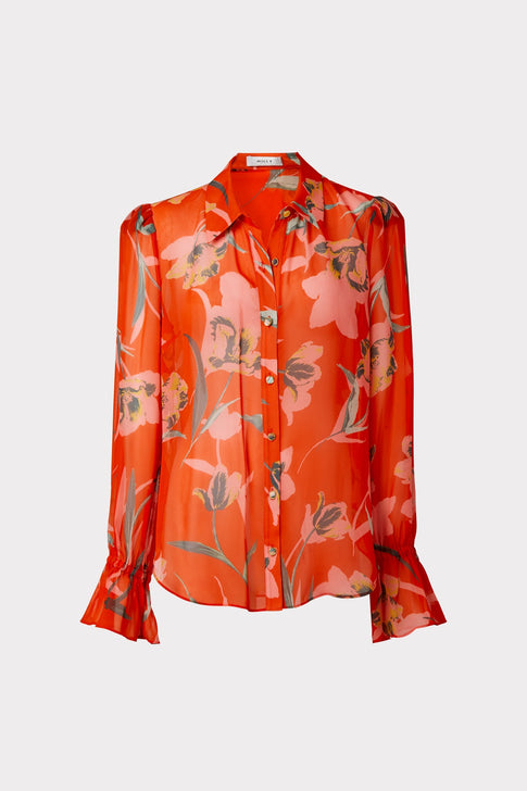 Lacey Floating Botanica Blouse Coral Multi Image 1 of 4
