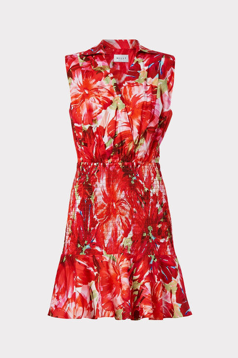 Nora Brushstroke Floral Poplin Dress 0