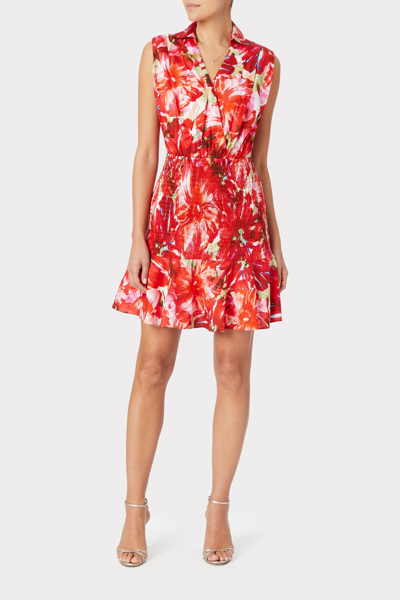 Nora Brushstroke Floral Poplin Dress