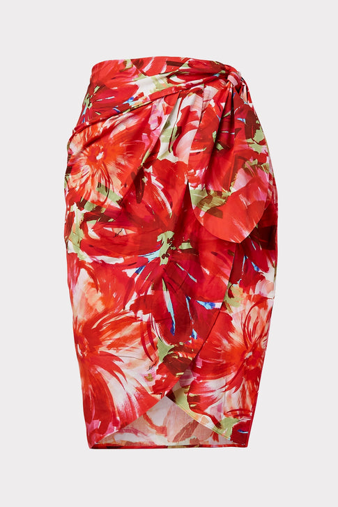 Liza Brushstroke Floral Poplin Wrap Skirt 0