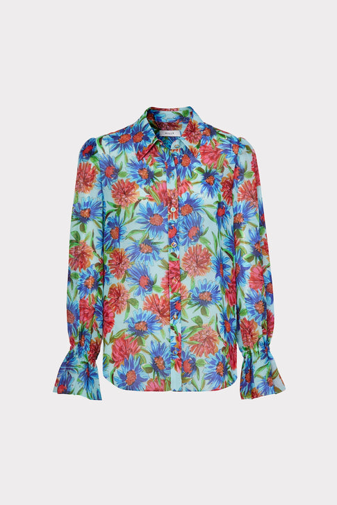 Elysa Painted Dahlia Button Down Top 0