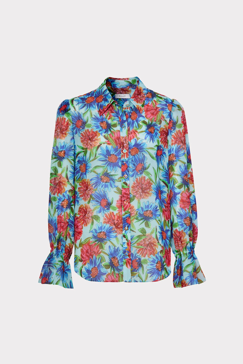 Elysa Painted Dahlia Button Down Top
