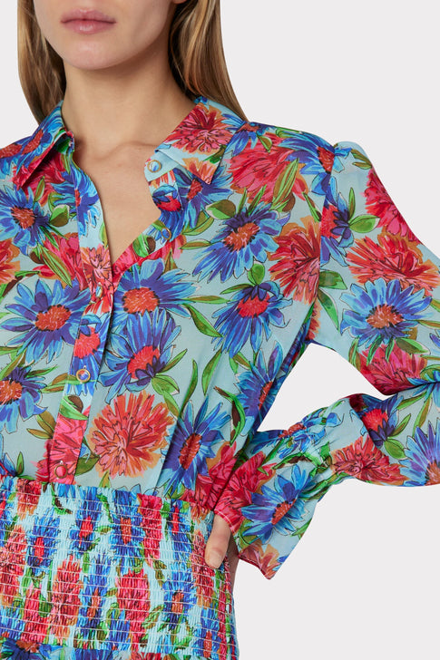 Elysa Painted Dahlia Button Down Top 2