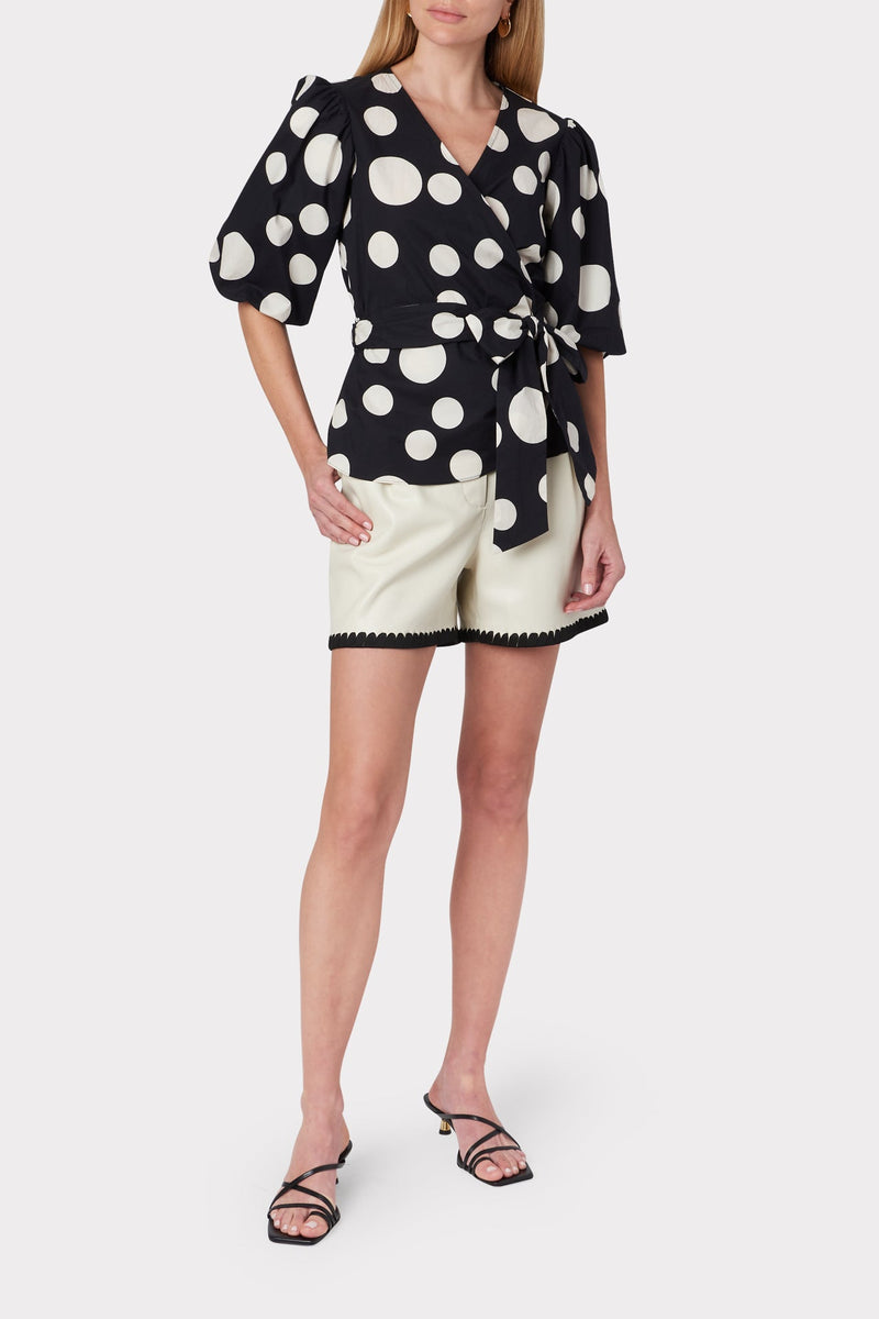 Paulina Dot Poplin Wrap Top