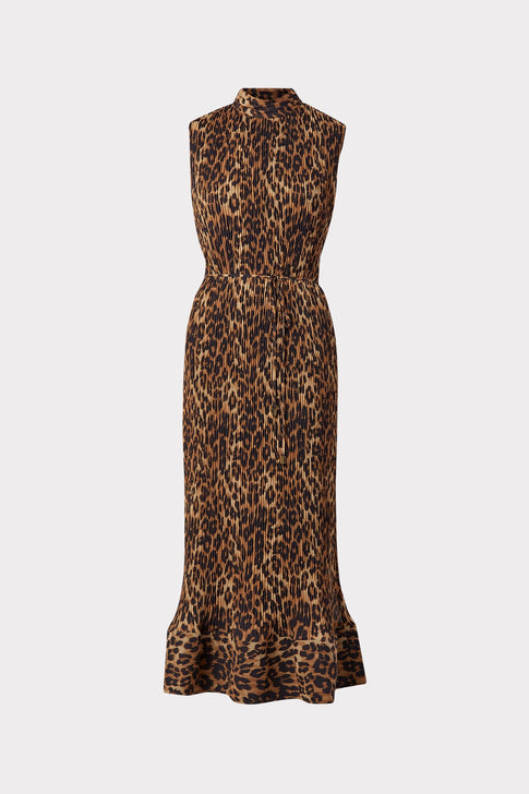 Melina Leopard Print Pleated Dress 0