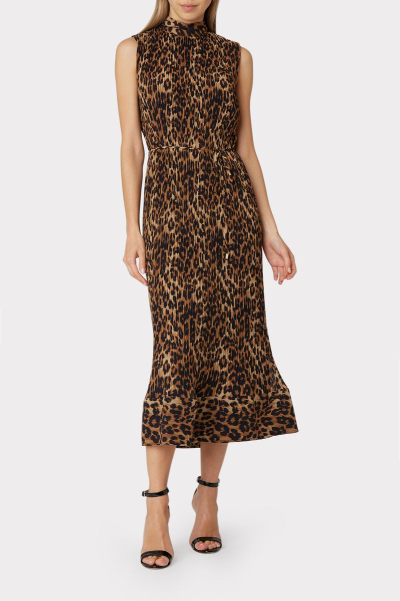 Melina Leopard Print Pleated Dress