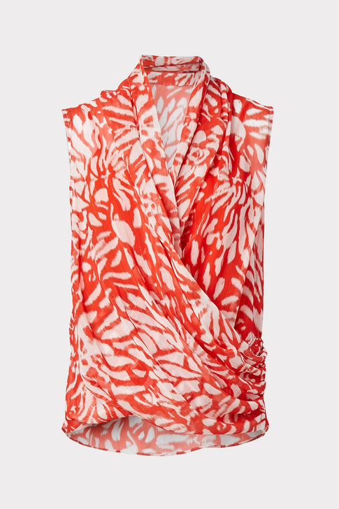 Dasia Ikat Lurex Chiffon Surplice Top Summer Coral Image 1 of 4