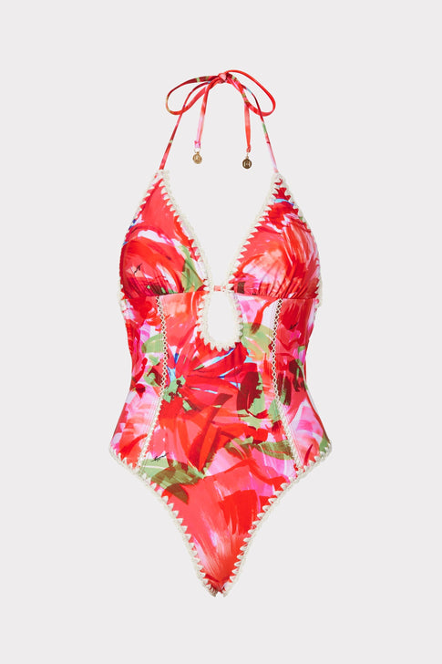 Brushstroke Floral Cutout One Piece 0