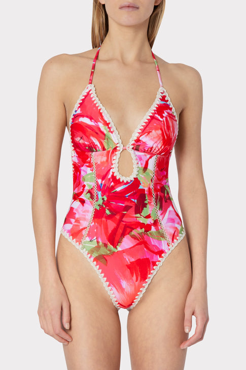 Brushstroke Floral Cutout One Piece 1