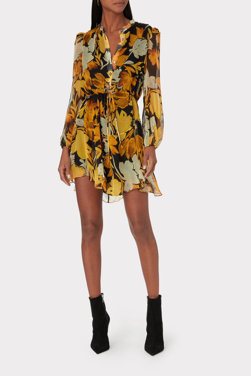 Reina Paper Peony On Silk Chiffon Dress
