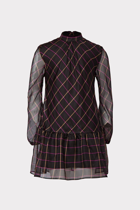 Milly Minis Rori Windowpane Chiffon Dress Pink Multi Image 1 of 2