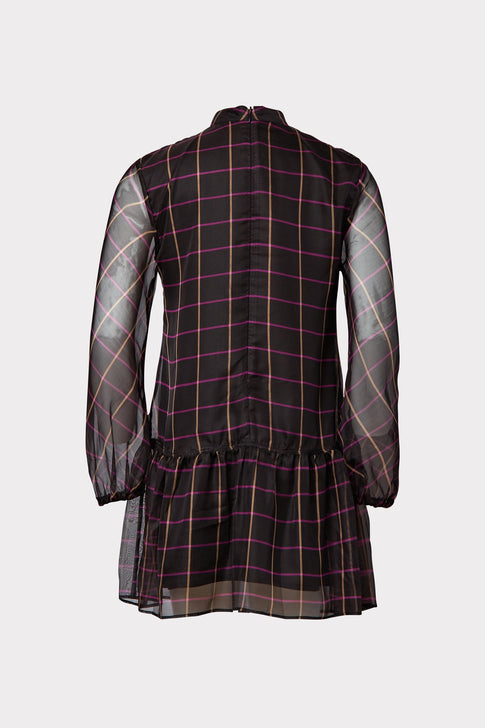 Milly Minis Rori Windowpane Chiffon Dress Pink Multi Image 2 of 2