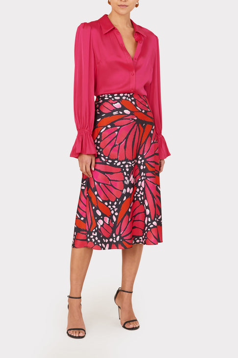 Fion Butterfly Stencil Bias Skirt Black/Pomegranate Image 2 of 4