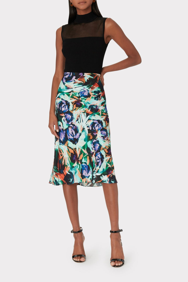 Fion Oberon Rose Print Bias Skirt