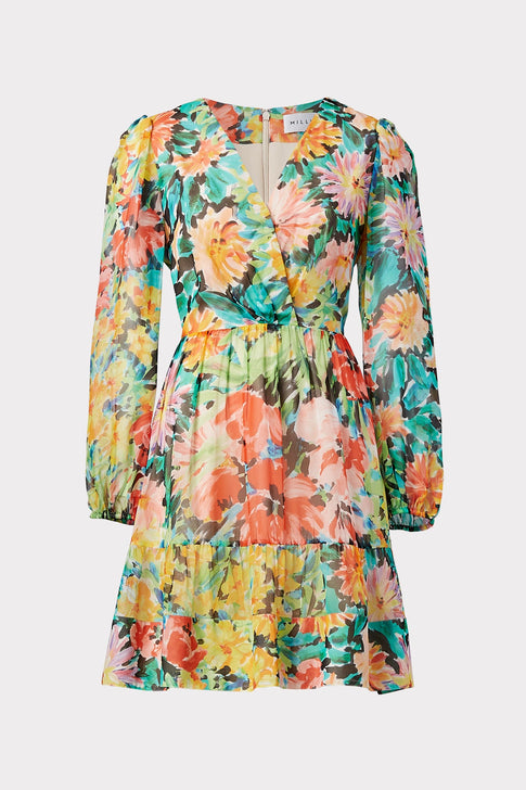 Mia Garden Floral Silk Chiffon Closed Back Dress 0