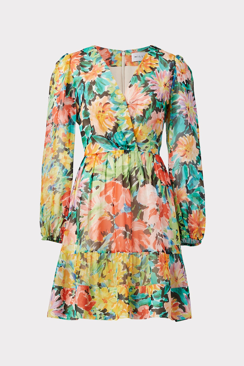 Mia Garden Floral Silk Chiffon Closed Back Dress