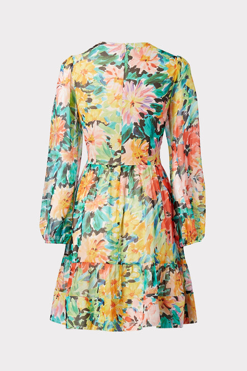 Mia Garden Floral Silk Chiffon Closed Back Dress 3