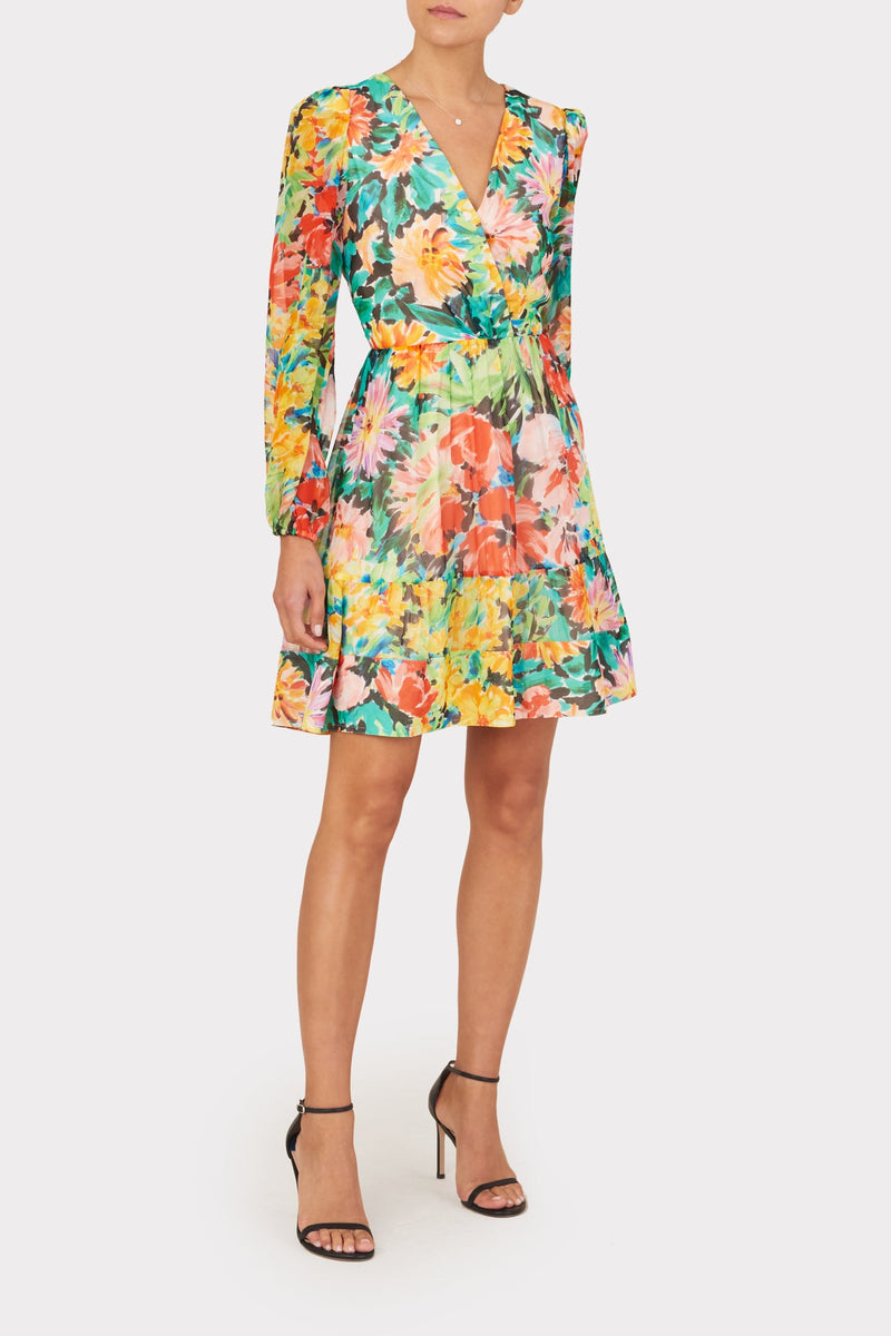 Mia Garden Floral Silk Chiffon Closed Back Dress