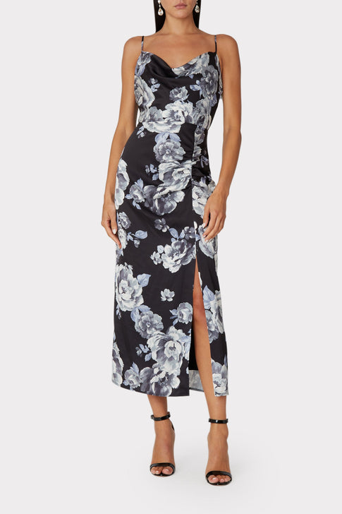 Lillianna Winter Floral Satin Dress 1