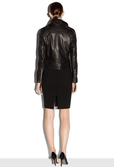 Lightweight Leather Moto Jacket BLACK Image 1 of 3