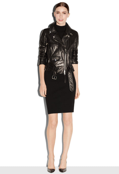 Lightweight Leather Moto Jacket BLACK Image 2 of 3