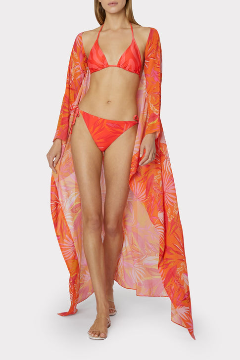 Davia Tropical Palm Print Caftan Coral Multi Image 2 of 4