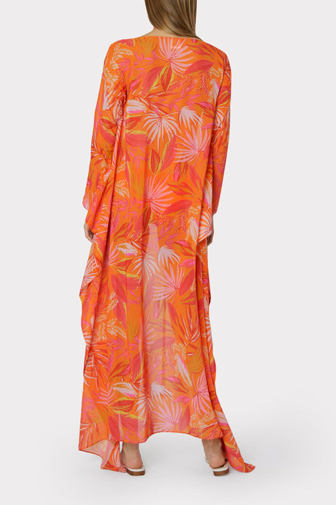 Davia Tropical Palm Print Caftan Coral Multi Image 3 of 4