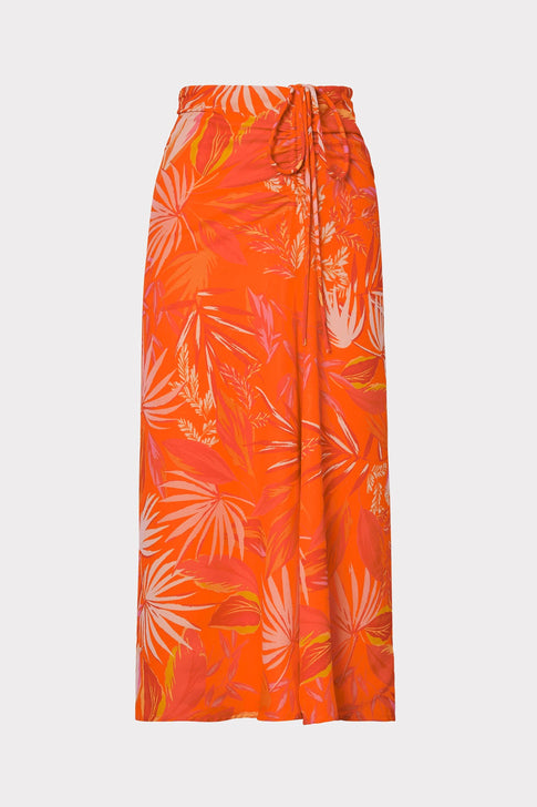 Diana Tropical Palm Ruched Skirt Coral Multi Image 1 of 4