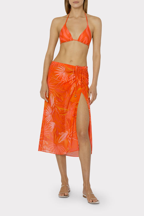 Diana Tropical Palm Ruched Skirt Coral Multi Image 2 of 4