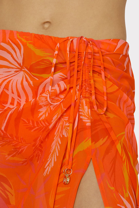 Diana Tropical Palm Ruched Skirt Coral Multi Image 4 of 4