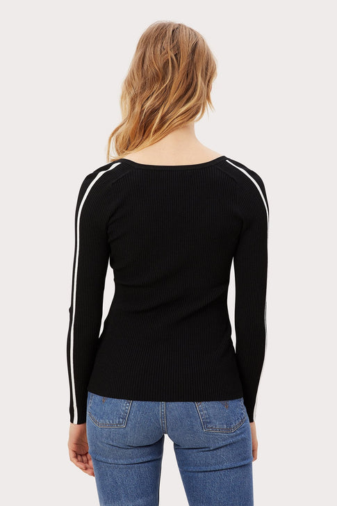 V-Neck Racer Stripe Pullover Black Image 2 of 3