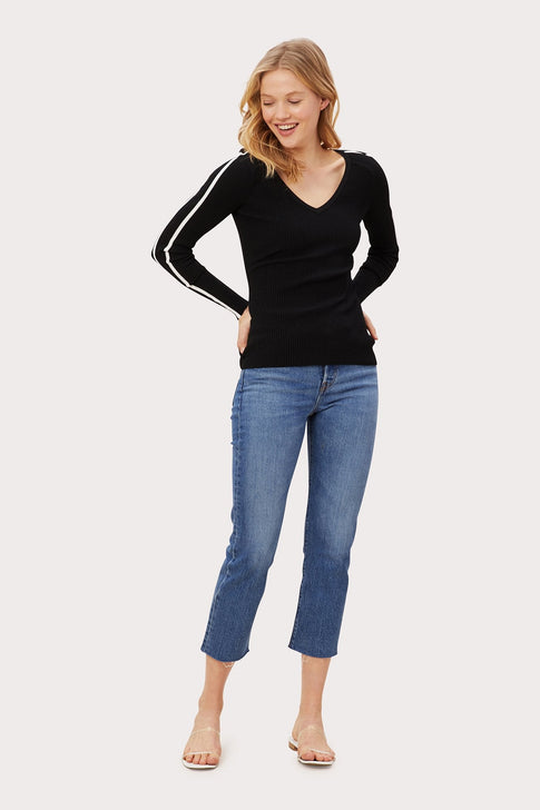 V-Neck Racer Stripe Pullover Black Image 3 of 3