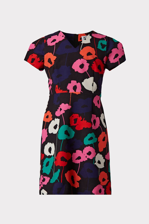 Milly Minis Atalie Multi Poppy Print Cady Dress Black Multi Image 1 of 2