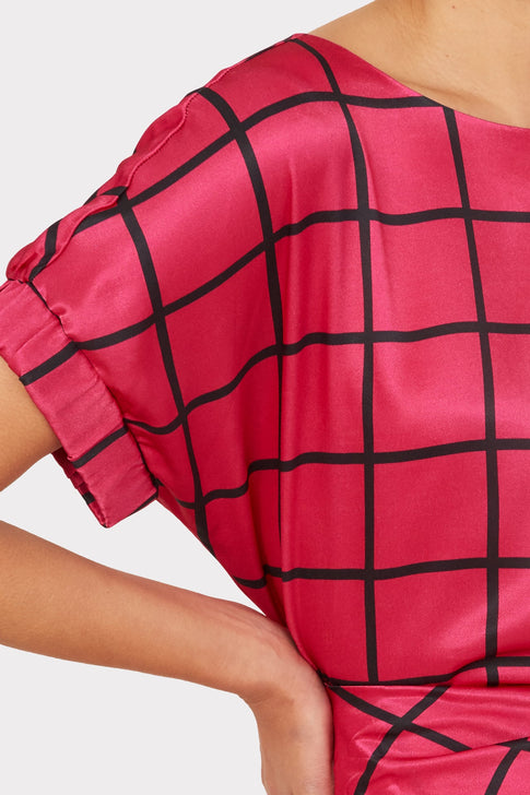 Julie Windowpane Print Top Pomegranate/Black Image 3 of 4
